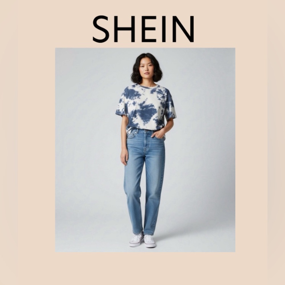 SHEIN Blue and White Short Sleeve Tie-Dye Tee Size Large